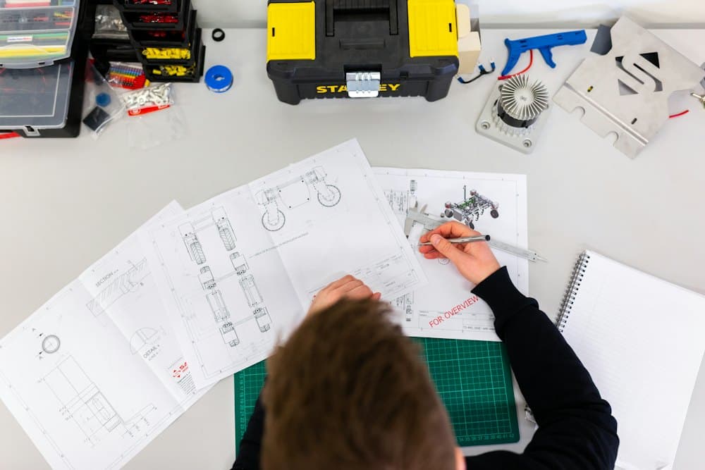 Engineer reviewing electrical drawings