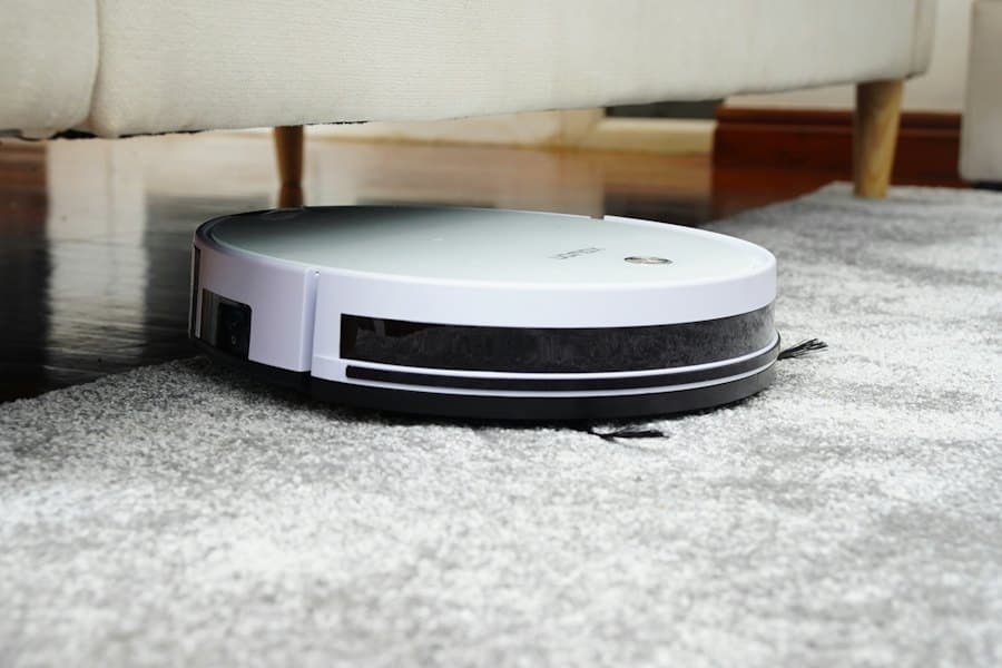 Floor cleaning robot on a carpet