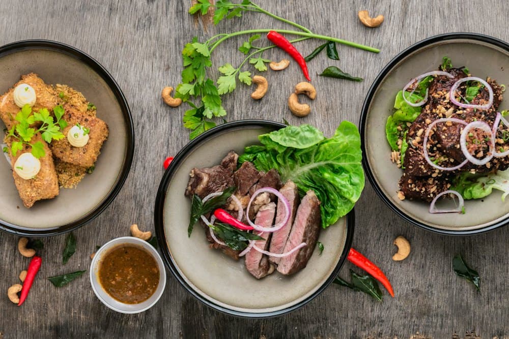 Plates of grilled meat