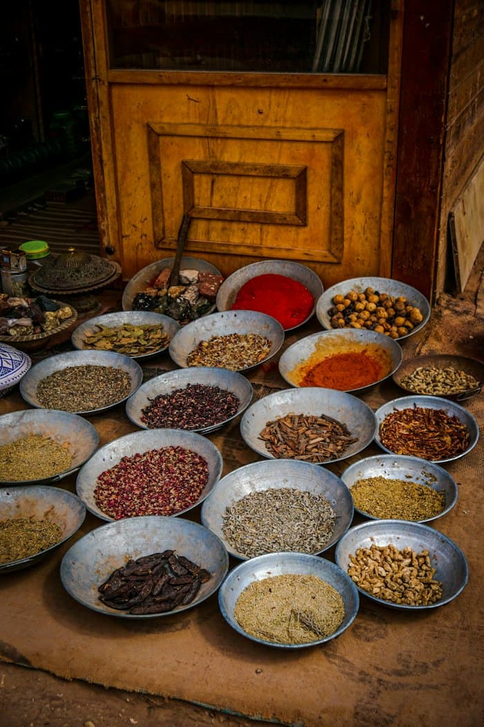 Bowls of whole and ground spices